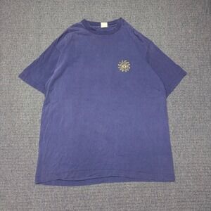 Vtg 90s Hang Ten Mens Surf Graphic T-Shirt Navy Blue Sun Logo Short Sleeve L